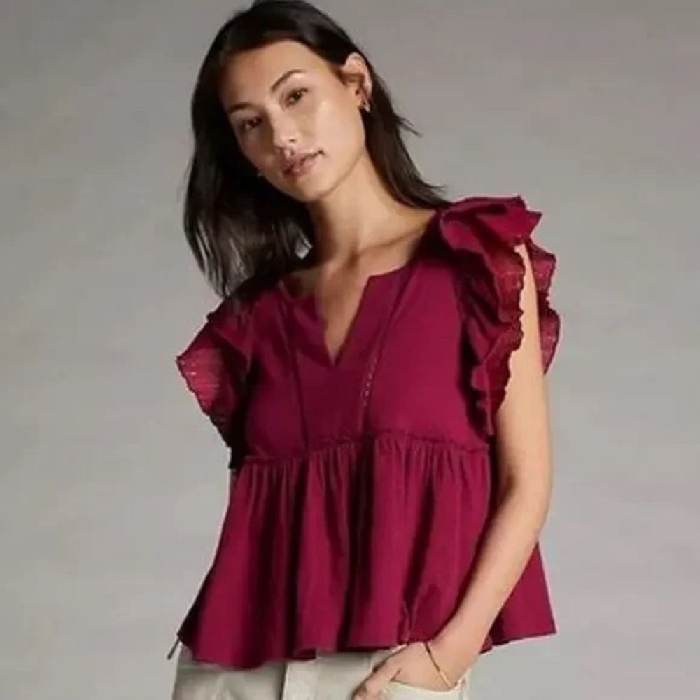 Anthropologie Caroline Ruffled Babydoll Top